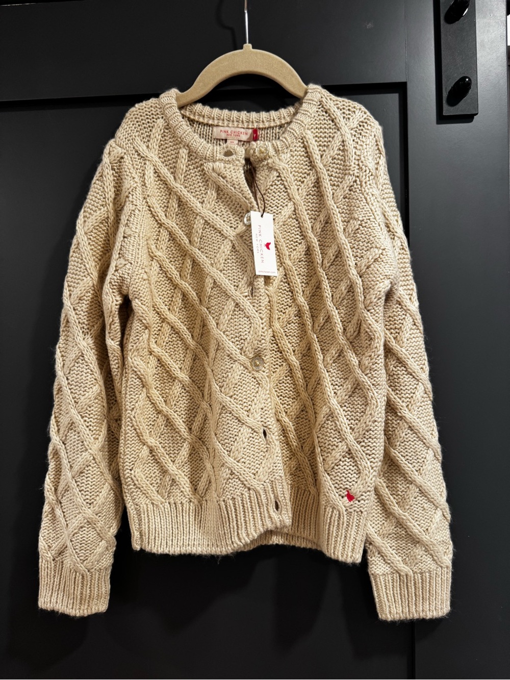 Pink Chicken Cream Cable Knit Cardigan